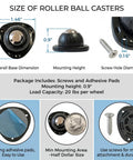 Size details of Self Adhesive Caster Wheels With 360 Swivel Rotation For Heavy Duty Furniture Moving with measurements and components.