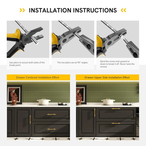 Gold Brushed Cabinet Handle Set Of 20 With Five Inch Center To Center Square Pulls installation instructions and drawer installation effects.