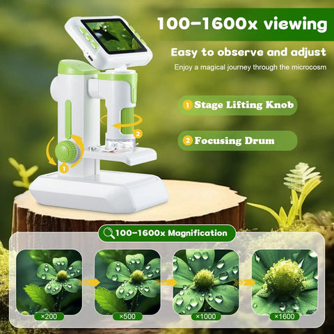 Kid Friendly Digital Microscope With 4 Inch HD Screen Totally Portable 2 In 1 Desktop Handheld showing magnification example