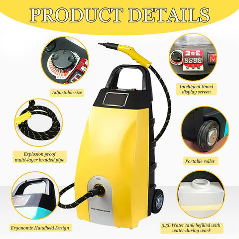 Sotikarery 3000W High Pressure Steam Washer With 3.5 Liter Tank And Ozone Function For Home Car Ac Cleaning Dry Wet Steam Conditioning Includes Nine Accessories Blue, featuring an ergonomic handheld design.