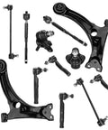 Fit New Lower Control Arms Ball Joints And Sway Bar Links Into Your Toyota Corolla Front End To Ditch The Clunking Noise And Roll Smooth With Zero Suspension Play. Complete front suspension kit showing black lower control arms and ball joints.