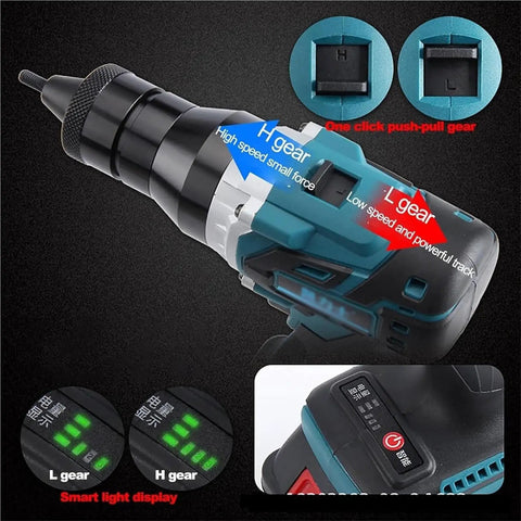 Hardcore Cordless Rivet Nut Gun For Metal Fabrication And Auto Shop Projects Delivers No Hassle Fastening In Three Seconds with gear settings.