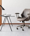 Mid Century Modern Office Chair Grey Faux Suede Ergonomic Mid Back Executive Seat With Lumbar Support Swivel Base with desk