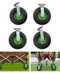 Heavy Duty Ten Inch Pneumatic Caster Wheels Four Pack with soft rubber tires and galvanized steel for carts and trailers.