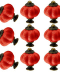 Set Of Eight Red Ceramic Pumpkin Knobs With Heavy Duty Zinc Base And Shiny Embossed Glaze For Vintage Cabinets And Kitchen Drawers