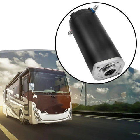 Hydraulic Pump Motor Replacement For RV Leveling System Unidirectional Power Unit shown beside an RV on the road.