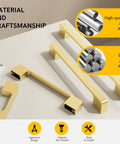 Gold Cabinet Pulls 10 Pack With Six And A Quarter Inch Hole Center Square Drawer Hardware Zinc Alloy Brushed Brass Finish display