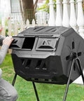 Dual Chamber 42 Gallon Black Outdoor Compost Tumbler Bin For Backyard Garden And Kitchen Rotating Drum With Easy Turn Mechanism
