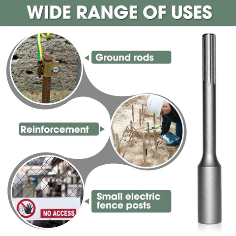 SDS Max Ground Rod Driver for Five Eighth Inch And Three Quarter Inch Rods Built To Last Pro Grade Ground Rod Adapter Bits in use