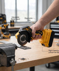 Grab This Badass Brushless Mini Circular Saw That Seamlessly Morphs Into An Angle Grinder For Effortless Cutting And Grinding Across Wood Metal Tile And Plastic Surfaces in use with adjustable guard.