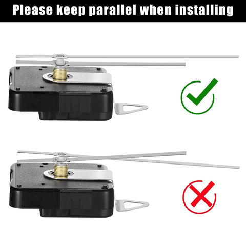 Black Clock Hands Replacement Kit With 14 Styles Aluminum Non Ticking Hands installation guide showing correct positioning