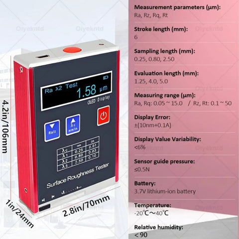 Portable Roughness Tester Handheld Digital Profilometer For Ra Rq Rz Rt 0.05 To 15.0 Micrometers And 0.1 To 50.0 Micrometers With Box