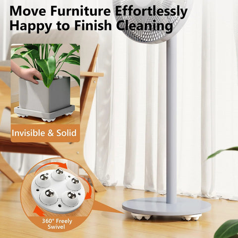 2 Inch Caster Wheels With 360 Degree Swivel Self Adhesive Universal Fit For Furniture Storage Boxes Coffee Makers And PCs Mini Low Profile Casters With Five Ball Bearings For Smooth Movement Reinforced Connection 4 Pack installed on a standing fan.