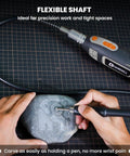 Total Game Changer Rotary Tool With Flex Shaft, 200W Corded Beast showing flexible shaft carving a design on stone.