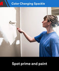 Person applying Color Changing Spackling Compound Kit With 3 Inch Putty Knife Blue When Wet And White When Dry 12 Oz on wall