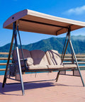 No Fuss Outdoor Swing Canopy Replacement Top Cover For 2 Or 3 Seater Hammock Waterproof Polyester Shade For Garden Patio Porch Khaki Color 158x118 Cm Frame Easy Fit on a swing overlooking the lake.
