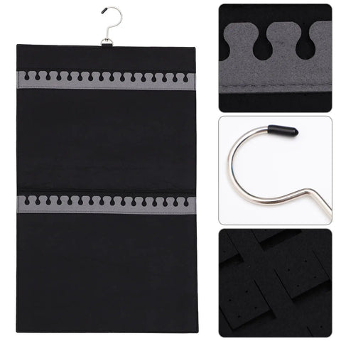 Double Sided Felt Hanging Jewelry Organizer Bag Built To Carry All Your Necklaces And Rings Slick Travel Case with hook and felt texture.