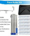 Adjustable Paint Roller Frame With Kickass Dual Side Design And Ultra Durable Stainless Steel Grip For Flawless Wall Painting Sessions Whenever You Gotta Get It Done, with extension pole and paint tray.
