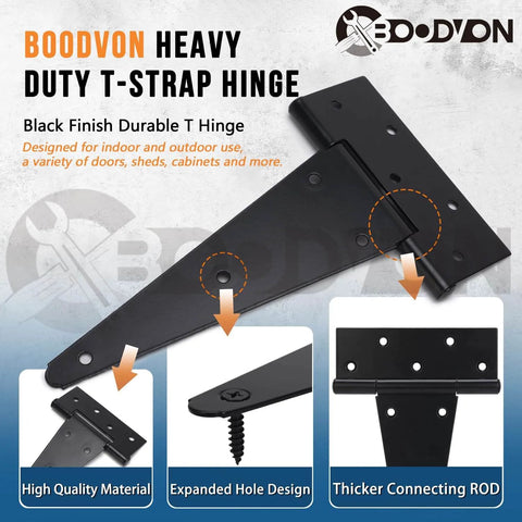 4 Inch T Strap Gate Hinges Heavy Duty Black Iron Tee Hinges Made From Solid Iron With Glossy Powder Coating Corrosion Resistant