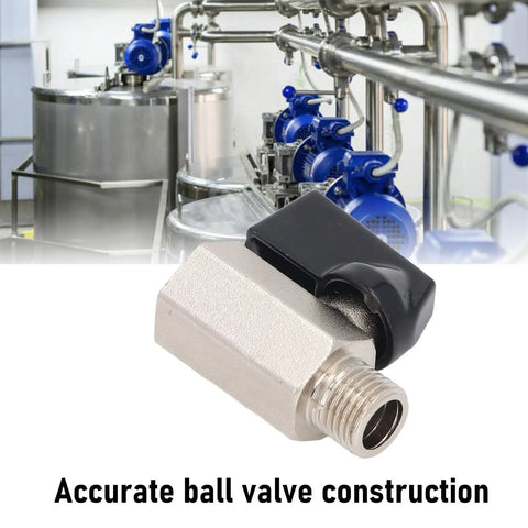 Rock Solid Mini Brass Ball Valve Featuring Dn8 G One Quarter Male And Female Threaded Pipe Connections For Smooth Plumbing Jobs Built Tough With Anti Rust Plating For Years Of Flawless Performance In A Money Saving Duo Pack, with a black handle and male threaded connection.
