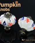 Top Shelf Vintage Hand Painted Ceramic Pumpkin Drawer Knobs With Bold Red Floral Branch Design For Badass Home Decor Renovations And Slick Cabinet Upgrades Including Hardware Kit, two ceramic knobs, 1 inch, unique design.