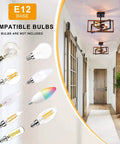 E12 base bulbs with Dope Industrial Rectangle Flush Mount Ceiling Light With Rotatable Metal Frame In Rustic Faux Wood Finish