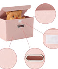 Premium Pink Fabric Storage Cubes Featuring Reinforced Stainless Steel Handles And Secure Cover Lids For Killer Closet Setup and Super Collapsible Foldable Nursery Bins To Organize Your Space Like A Pro with teddy bear.