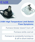 31091 High Temperature Limit Switch Replacement 190F for Atwood, Hydro Flame, Dometic RV Furnace Heaters, Symptom Fixes