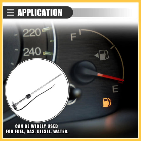 Heavy Duty Marine Fuel Sending Unit With 22 Inch Corrosion Resistant Stainless Steel Float Gauge for Trucks RVs Boats and Generator Setups installed in dashboard display.