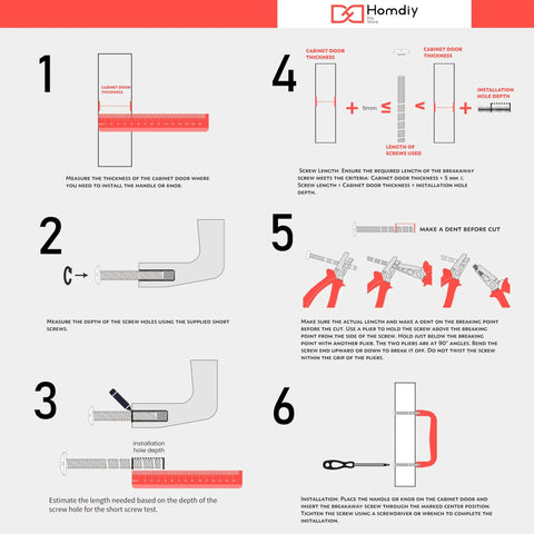 Installation guide for Solid Cabinet Pulls And Drawer Handles 10 Pack Featuring Smooth Brushed Nickel Finish with step-by-step measurements.