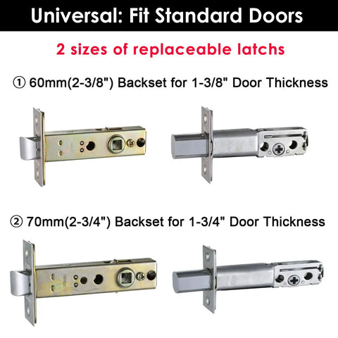 Two sizes of latches for Front Door Handleset With Full Escutcheon And Slim Lever Lock, Single Cylinder Deadbolt, Oil Rubbed Bronze Finish