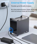Rock Solid 5 Bay External Hard Drive Enclosure Packing No Sweat USB 3.0 And ESATA Ports, showing external power supply connection.