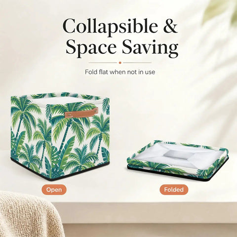 Open and folded 13 Inch Foldable Cube Storage Bins With Reinforced Handles Heavy Duty Waterproof Fabric Closet Organizer Zero Hassle Easy Clean.