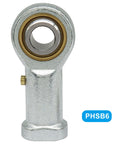 Heavy Duty Female Rod End Bearings With 3/8 Inch Bore 3/8-24 Rh Thread Alloy Steel Construction close-up front view with gold bearing inside