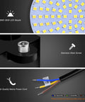 Close-up of SMD 2835 LED beads, stainless steel screw, and mains power cord of Two Pack 100W LED Barn Light With Dusk To Dawn Sensor.