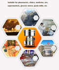 Stainless Steel Electric Grain Grinder Mill in center surrounded by various use case images, highlighting versatility for small businesses.