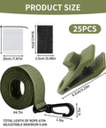 Rock Solid Eight Piece Pool Cover Reel Mounting Kit With Heavy Duty Army Green Straps And Slick Clips For Solar Covers showing dimensions and components.