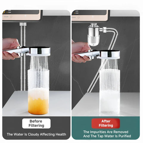 Heavy Duty Brass Inline Water Filter Rock Solid 40 Micron Mesh Strainer Anti Scale Hose Pre Filter For Washing Machine Water Heater RV And Bidet Built Tough To Last Pure Water Flow before and after filtering water clarity
