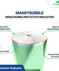 16 By 10 Foot Bubble Double Reflective Insulation Roll With Foam Core Thermal Shield For Rv Windows And Interior Doors Featuring Self Adhesive Pads, showcasing reflective insulation roll.