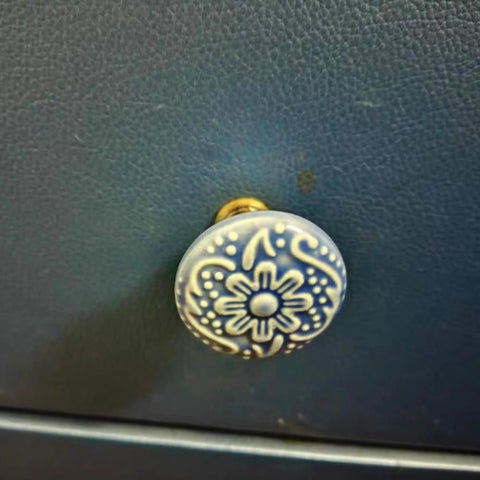 Blue floral vintage ceramic knob from Eight Vintage Ceramic Knobs Set With Screws For Dresser Cabinet Drawer Doors Retro Floral Pulls For Kitchen Furniture