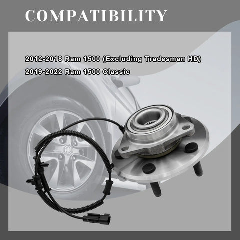 Front Wheel Bearing Hub Assembly For Ram 1500 Classic 2019 2022 515151 with ABS wire and three bolt flange.