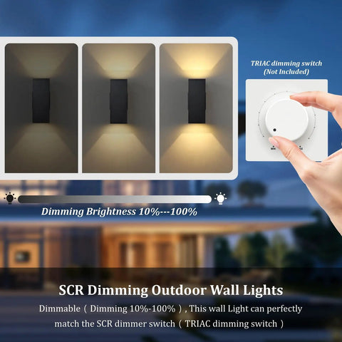 Top Shelf Dimmable Wall Sconces Slick Modern Square Aluminum Fixtures For Indoor Outdoor Up Down Led Glow 12 Watt 2700K Waterproof brightness adjustment demonstration