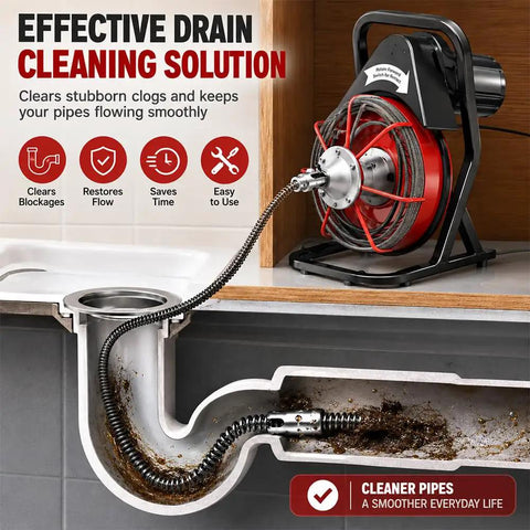 Eight Piece Drain Cutter Head Set For General Sewerooter Junior Replacement Spring Augers And Manual Drain Snake Tool For Tub Sink And Shower Drains To Whack Stubborn Gunk Quick Today, showing drain cleaning tool in action.