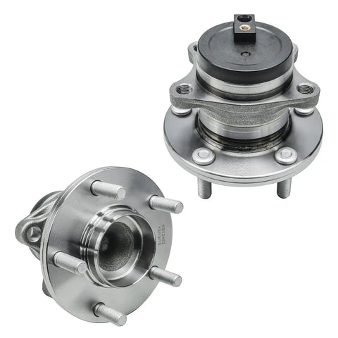 Front Steering Knuckles Wheel Hub Bearings Kit Straight Shot For 07-14 Mazda CX-9 FWD Only Sweet Deal Includes Rear Hubs Encoder ABS close-up view showing dual wheel hub bearings assembly.