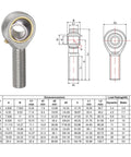 Heavy Duty Male Rod End Bearings, 5/8 18 Thread Self Aligning Spherical Joint Kit With Jam Nuts, detailed diagram with dimensions.