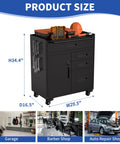 Rock Solid Mobile Tool Cabinet With Rollable Casters And Secure Locks For Garage Workspace Organization Zero Hassle Mobility Durable Gear Locker 30 Inch Black with tools organized on top.