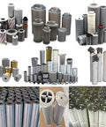 Assorted hydraulic filter elements, compatible with Rexroth systems, high-efficiency filtration for industrial pumps and valves.
