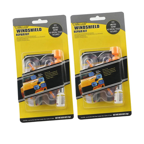 Front view of Quick Fix Windshield Repair Fluid Kit For Cracks And Chips Stop Spreading, includes resin and accessories.