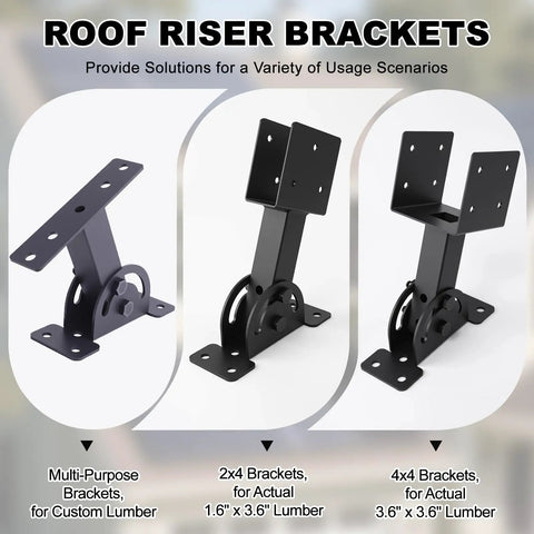 Heavy Duty 2x4 Roof Riser Brackets Kit Three Pack With Adjustable Angles Black Powder Coated Pergola Support Brackets For Patios Gazebos And Outdoor Pergolas Durable Roof Lift Brackets Built To Take Rain Or Shine