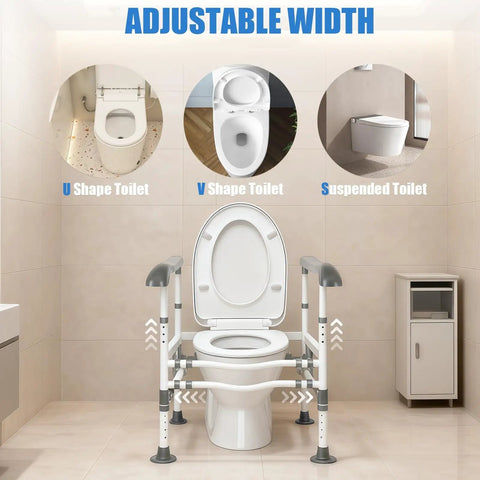 Top Shelf Heavy Duty Adjustable Toilet Safety Rails Featuring A Rock Solid Non Slip Grip for U, V, & Suspended Toilets.